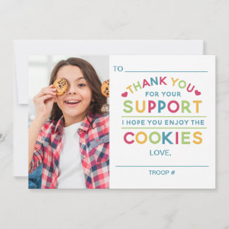 Carte de remerciements de vente de cookies