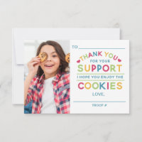 Carte de remerciements de vente de cookies