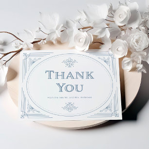 Carte De Remerciements Déco moderne Elégant Mariage blanc et bleu pouss