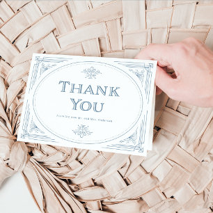 Carte De Remerciements Déco moderne Elégant Mariage blanc et bleu pouss