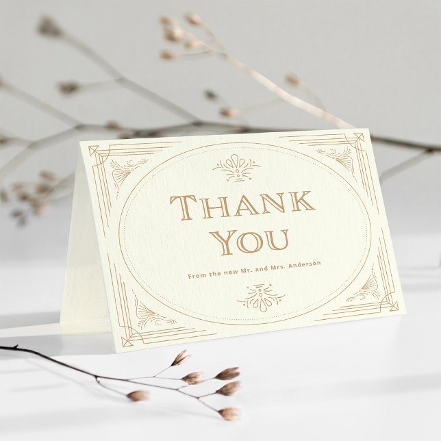 Carte De Remerciements Déco moderne | Élégant Mariage ivoire et or (Créateur téléchargé)