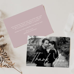 Carte De Remerciements Décontracté Script Dusty Purple Photo Mariage