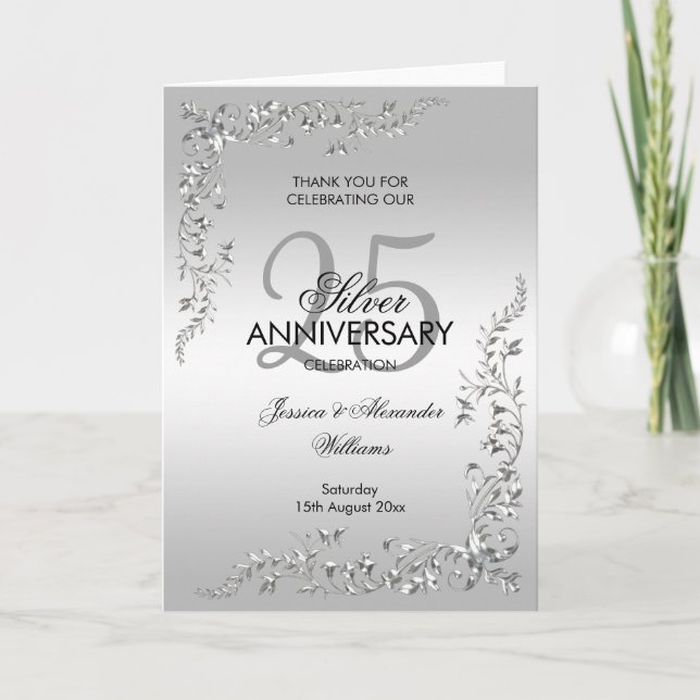 Carte De Remerciements Décoration d'argent raffinée Anniversaire de l'arg (Devant)