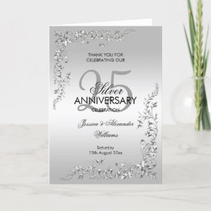 Carte De Remerciements Décoration d'argent raffinée Anniversaire de l'arg