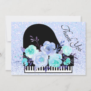 Carte De Remerciements décoration piano bouquet bleu