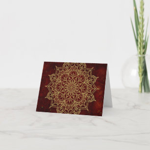 Carte De Remerciements Deep Wine Red Mandala & Gold Glam Modern Thank You