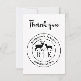 Carte De Remerciements Deer Monogram Mariage campagnard rustique Nom du c