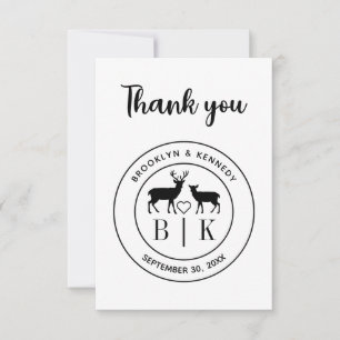 Carte De Remerciements Deer Monogram Mariage campagnard rustique Nom du c