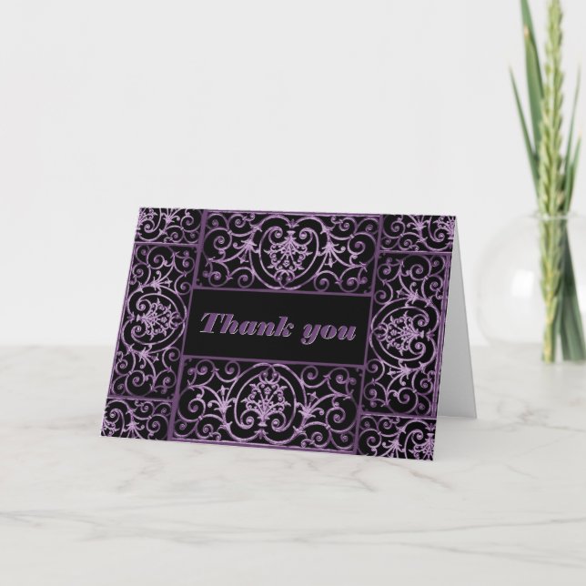 Carte De Remerciements Défilement violet et noir (Devant)