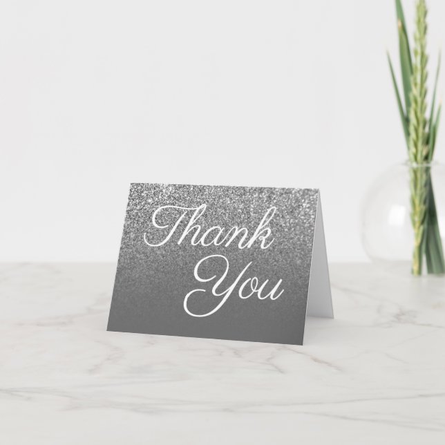 Carte De Remerciements Dégradé gris pailleté argent (Devant)