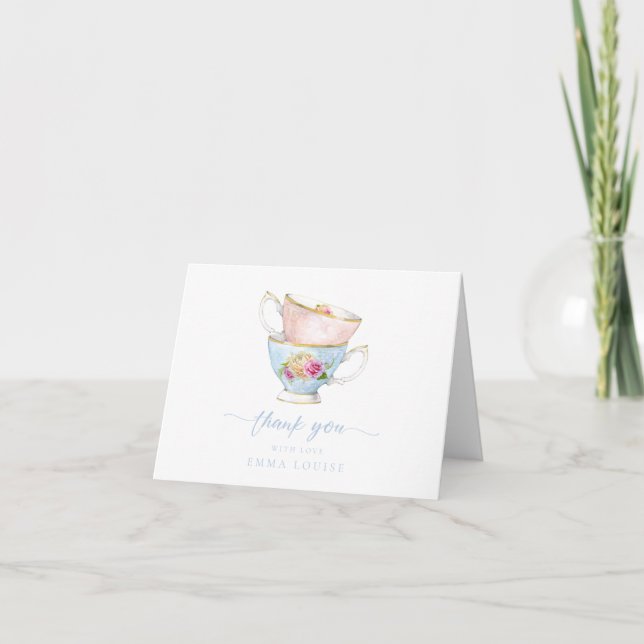 Carte De Remerciements Déjeuner de mariage élégant aux fleurs de thé (Devant)