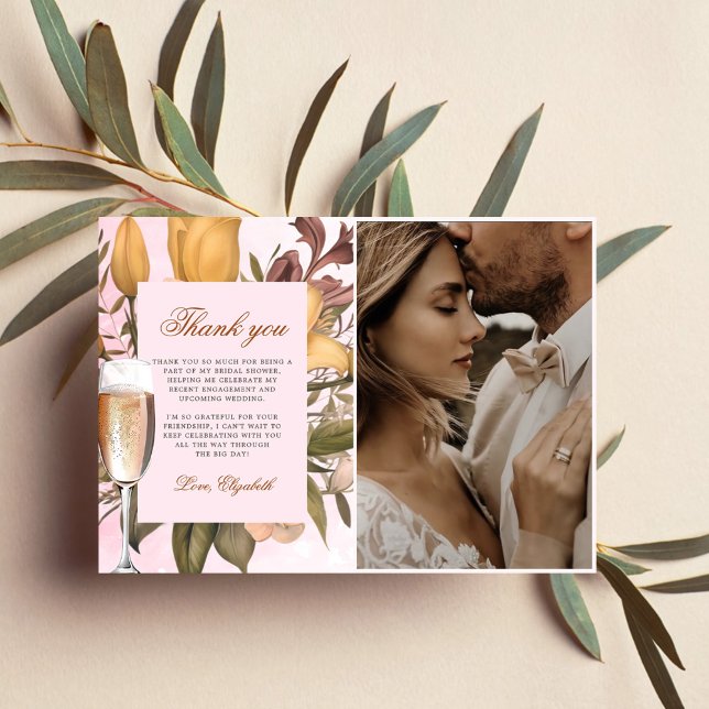 Carte De Remerciements Déjeuner Floral Et Brunch Bulles Mariée Photo (Créateur téléchargé)
