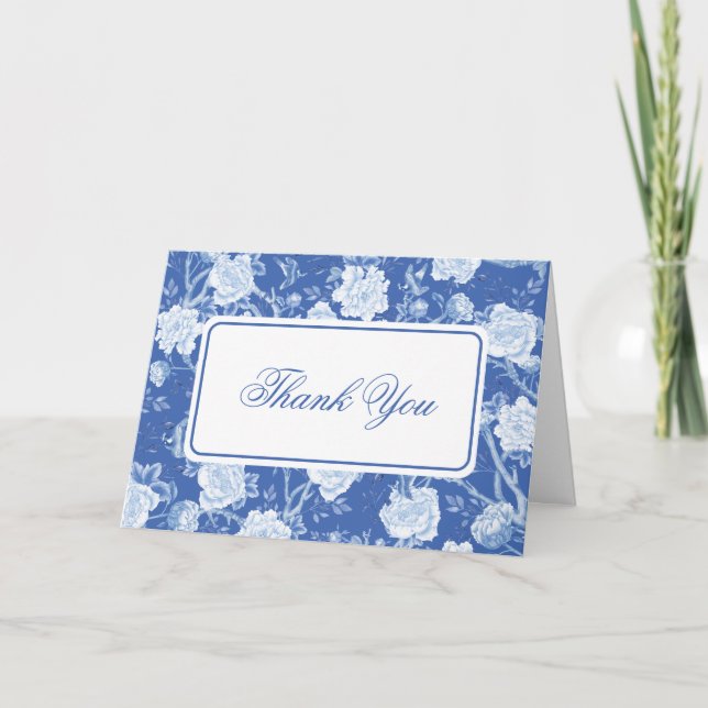 Carte De Remerciements Delft Blue Chinoiserie Flower Bird Toile (Devant)
