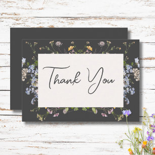 Carte De Remerciements Délicat Boho Fleur sauvage Mariage de charbon