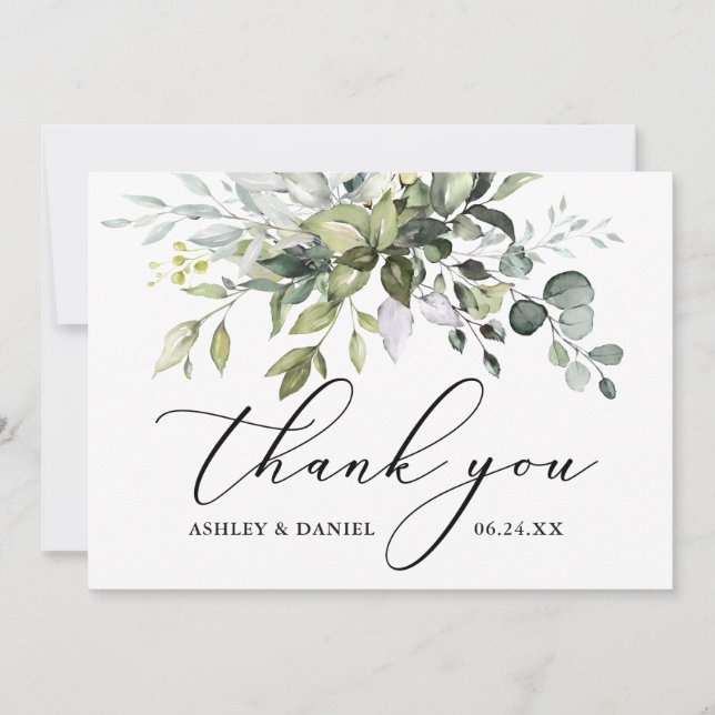 Carte De Remerciements Délicat Calligraphie Mariage Aquarelle Verdure (Devant)