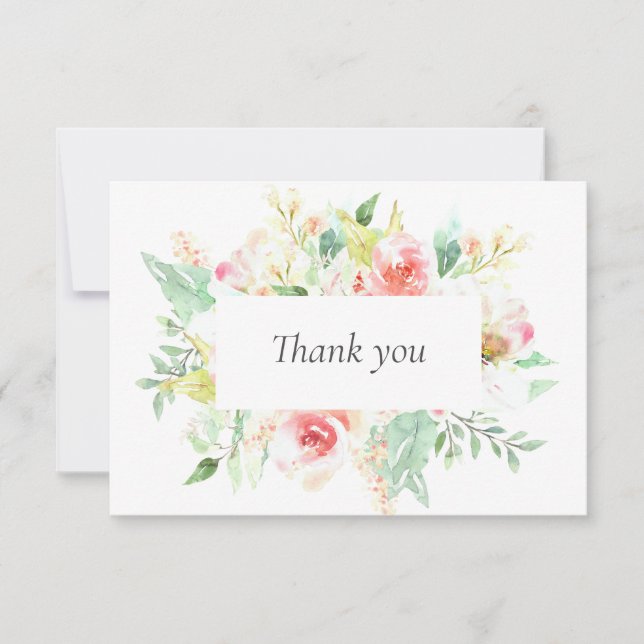 Carte De Remerciements Délicat Fleurs Roses Douces Mariage de verdure (Devant)