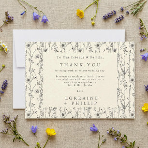 Carte De Remerciements Délicat fleurs sauvages sans couture motif mariage