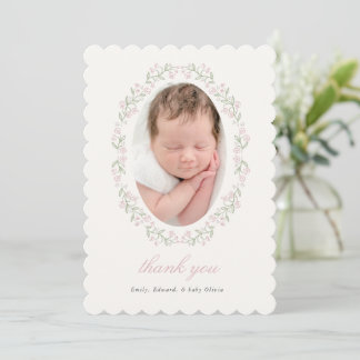 Carte De Remerciements Delicate Floral Frame Baby Shower Photo