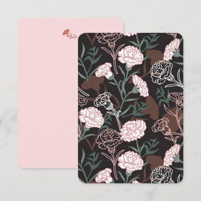 Carte De Remerciements Délicates oeillets roses avec fleurs Feuilles vert (Devant / Derrière)