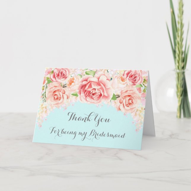 Carte De Remerciements Demoiselle d'honneur floral aquarelle rose bleu re (Devant)