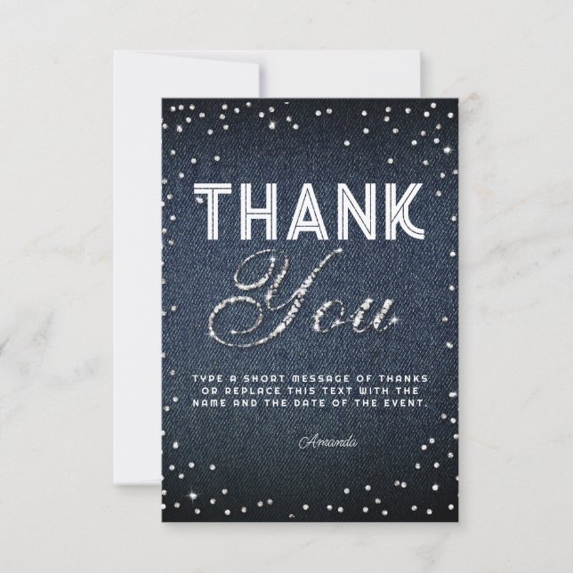 Carte De Remerciements Denim Diamonds Parties scintillant Rhinestones Chi (Devant)
