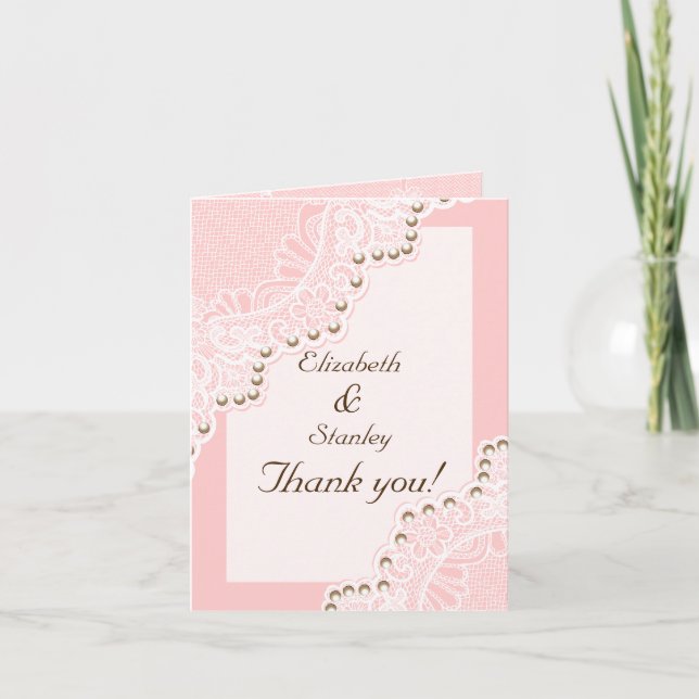 Carte De Remerciements Dentelle blanche avec perles rose remerciement de  (Devant)
