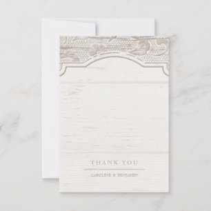 Carte De Remerciements Dentelle blanche bois rustique remerciement de mar