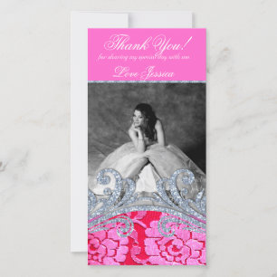 Carte De Remerciements Dentelle de Sweet sixteen Florale Glitzy Quinceane