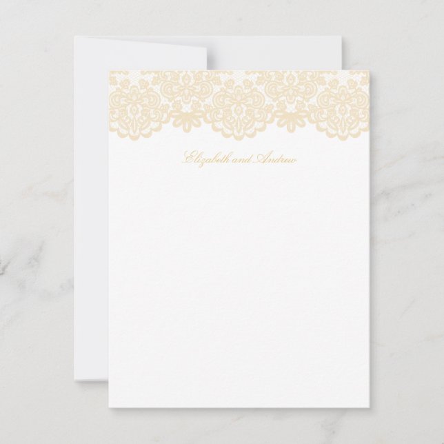 Carte De Remerciements Dentelle d'or sophistiquée Élégant mariage blanc (Devant)