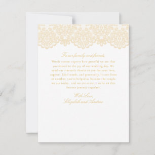Carte De Remerciements Dentelle d'or sophistiquée Mariage élégant pré-rem