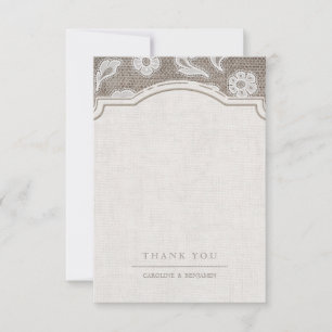Carte De Remerciements Dentelle et mariage campagnard rustique burlap mer