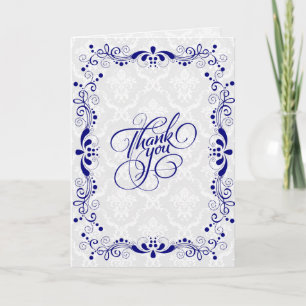 Carte De Remerciements Dentelle florale élégante de bleu royal avec les