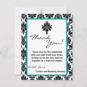 Carte De Remerciements dentelle turquoise de damassé de noir PLAT du