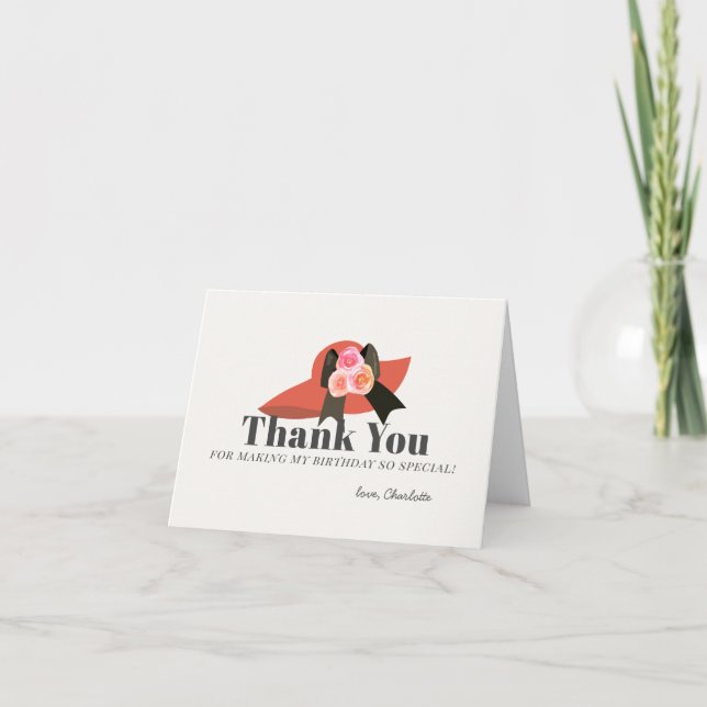 Carte De Remerciements Derby Style Big Red Casquette Rose Anniversaire (Devant)