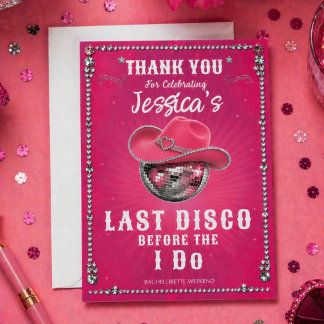 Carte De Remerciements Dernière Fête de Bachelorette Disco Cowgirl Rodeo