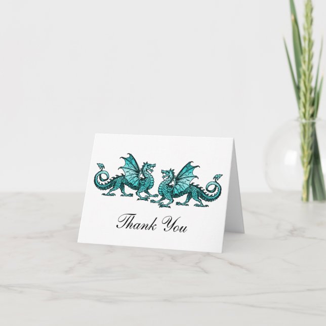 Carte de remerciements des dragons élégants Turquo (Devant)
