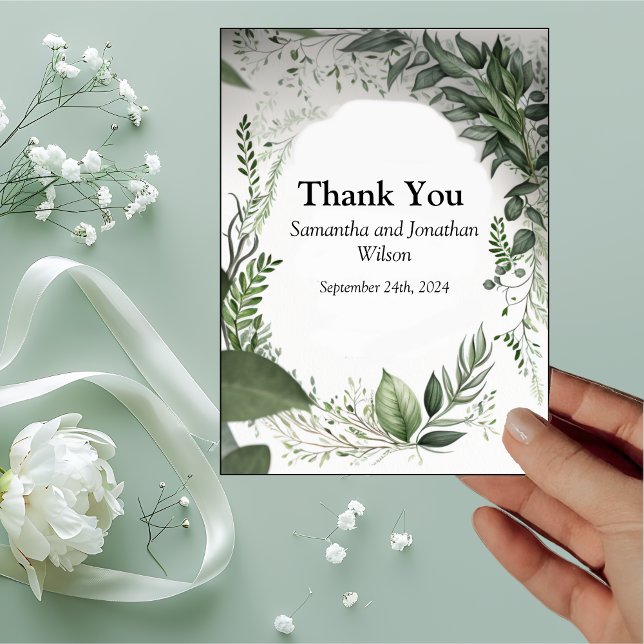 Carte De Remerciements Des Feuilles de printemps délicats encerclent le M (Créateur téléchargé)