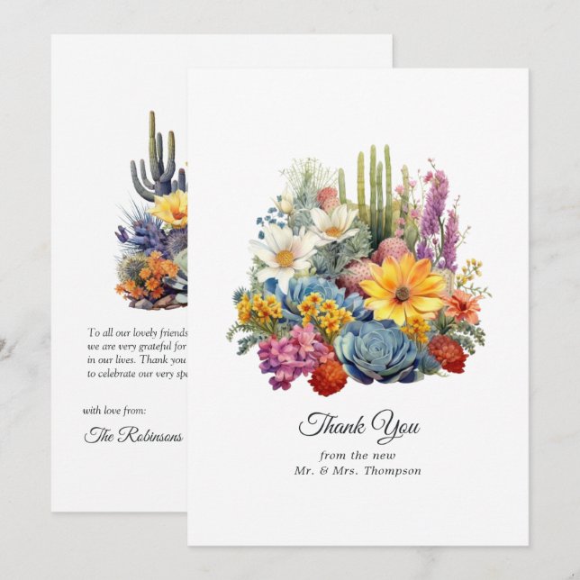 Carte De Remerciements Desert Hues Floral Mariage (Devant / Derrière)