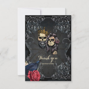 Carte De Remerciements Design mariage gothique foncé avec crânes