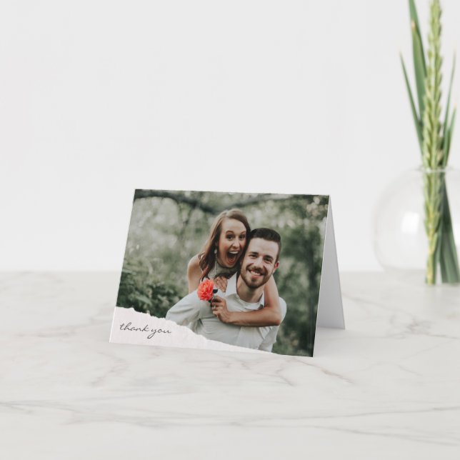 Carte De Remerciements Design moderne papier déchiré Mariage photo person (Devant)