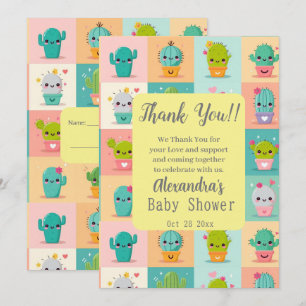 Carte De Remerciements Dessert cactus & Succulent Cute Kawaii Baby shower