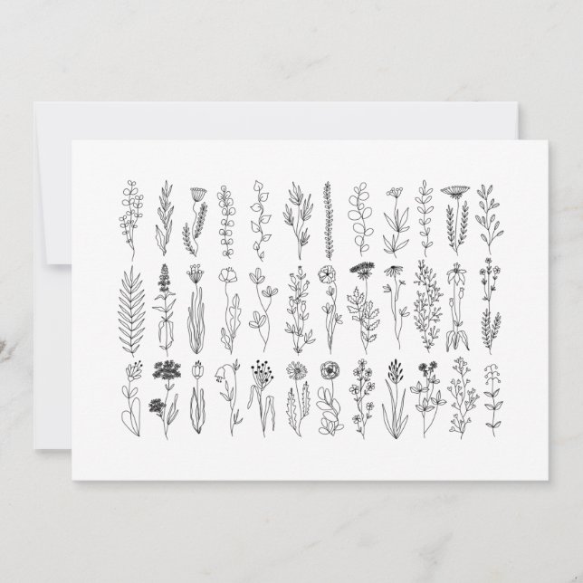 Carte De Remerciements Dessin à l'encre de fleurs et d'herbes (Devant)