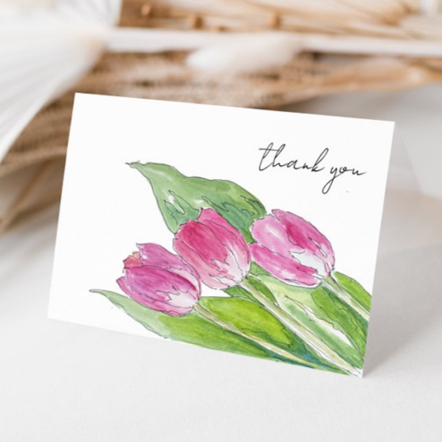 Carte De Remerciements Dessin à main levée de tulipe rose de printemps (Créateur téléchargé)