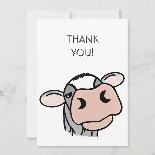 Carte De Remerciements dessin animé vache noir blanc rose baiser gris ani (Devant)