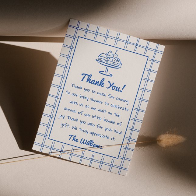 Carte De Remerciements Dessin Blue Silly Goose En vichy Baby shower garço (Créateur téléchargé)