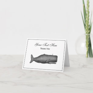 Carte De Remerciements Dessin de baleine vintage du 19e siècle N