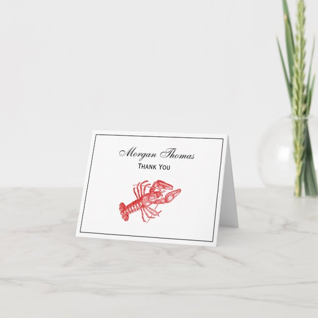 Carte De Remerciements Dessin de homard rouge vintage no 1 (Devant)