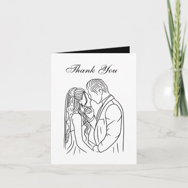 Carte De Remerciements dessin de trait élégant Bride Groom (Devant)