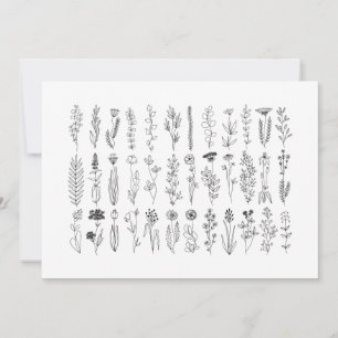 Carte De Remerciements Dessin D'Encre Fleurs Et Herbes