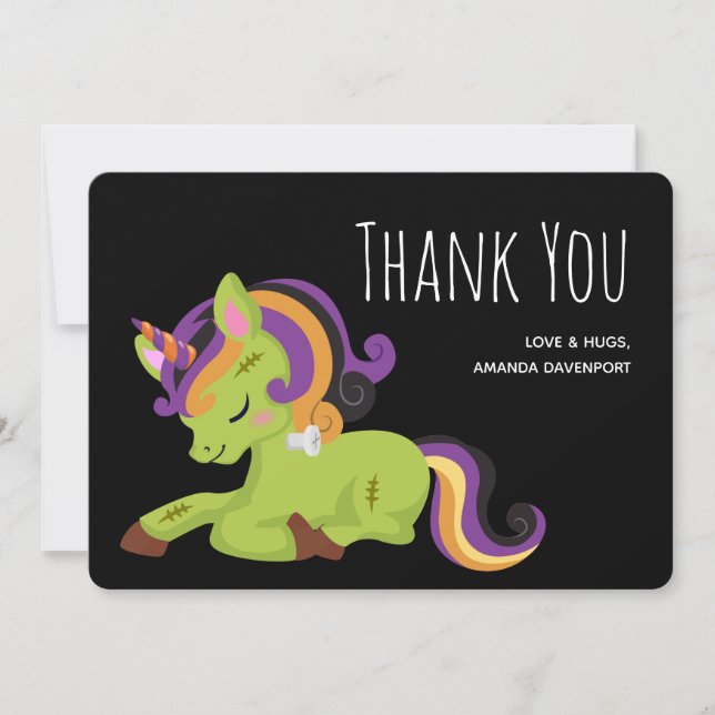 Carte De Remerciements Dessin d'Halloween de licorne de Frankenstein mign (Devant)